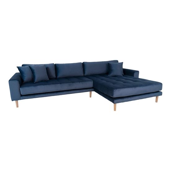 Lido Blue Fabric Lounge Sofa with Natural Legs - RHF