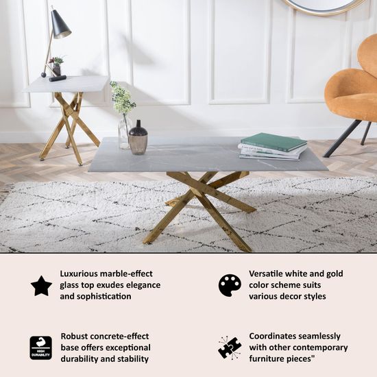 Clearance - Chopstick Grey Glass Coffee Table with Gold Metal Legs