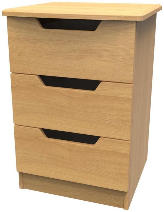 Bella Oak Effect 3 Drawer Bedside Cabinet