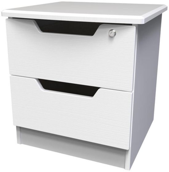 Bella White 2 Drawer Bedside Cabinet with Lock