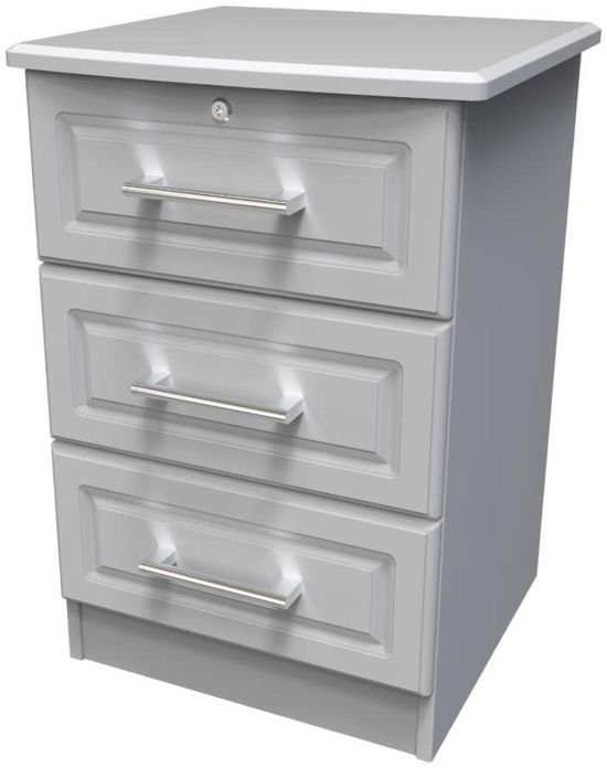 Gina Grey 3 Drawer Bedside Cabinet with Lock