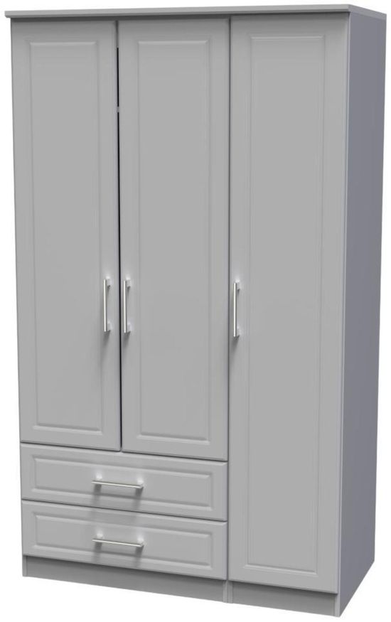Gina Grey 3 Door Triple Wardrobe - LHF 2 Drawers