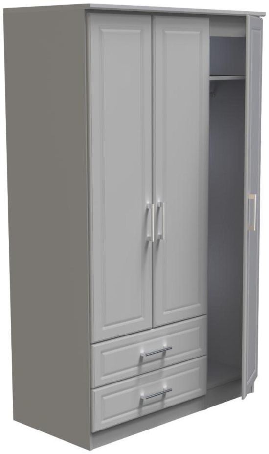 Gina Grey 3 Door Triple Wardrobe - LHF 2 Drawers