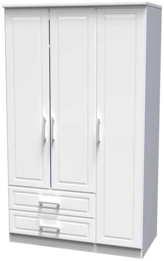 Gina White 3 Door Triple Wardrobe - LHF 2 Drawers