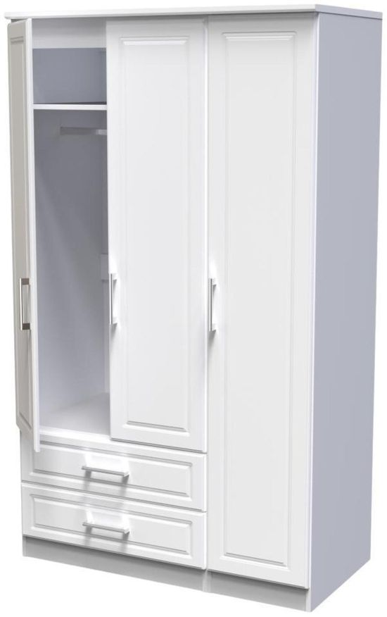 Gina White 3 Door Triple Wardrobe - LHF 2 Drawers