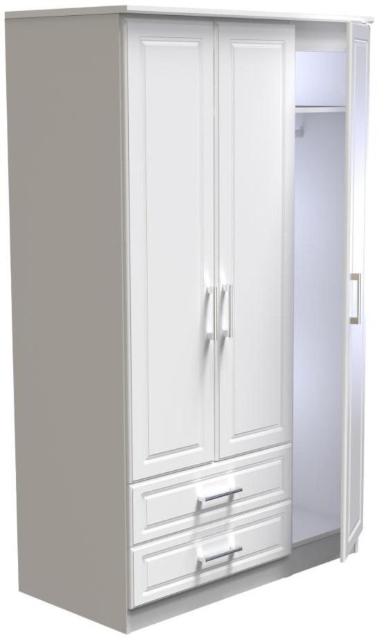 Gina White 3 Door Triple Wardrobe - LHF 2 Drawers