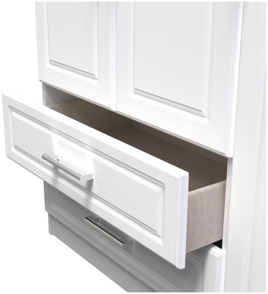 Gina White 3 Door Triple Wardrobe - LHF 2 Drawers