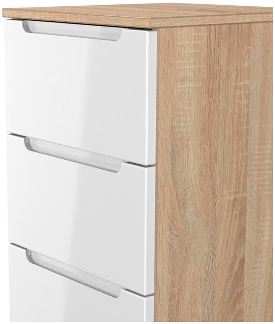 Milan White Gloss and Oak Effect 5 Drawer Narrow Chest