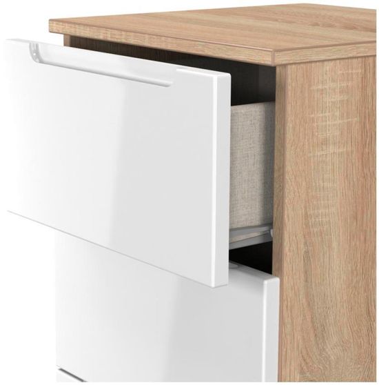 Milan White Gloss and Oak Effect 5 Drawer Narrow Chest