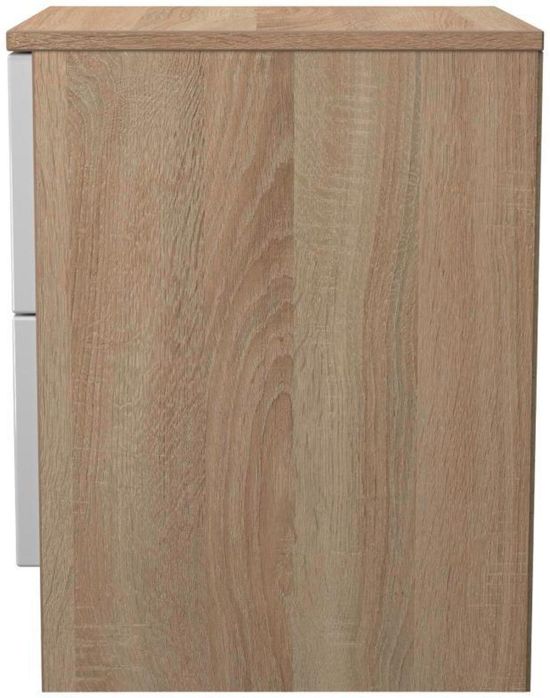 Milan White Gloss and Oak Effect 2 Drawer Bedside Cabinet