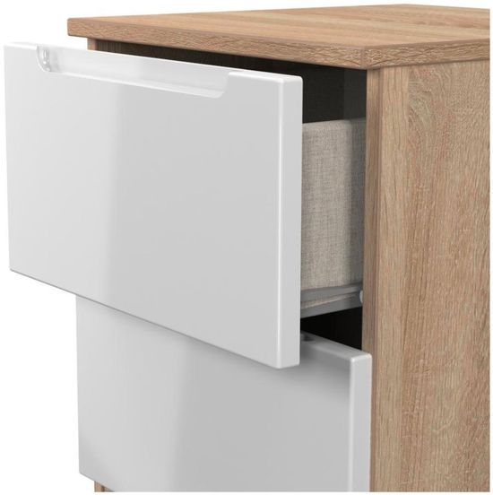 Milan White Gloss and Oak Effect 2 Drawer Bedside Cabinet