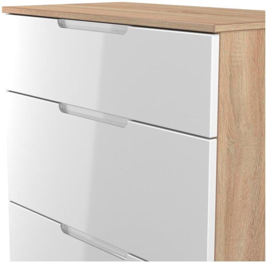 Milan White Gloss and Oak Effect 3 Drawer Deep Chest