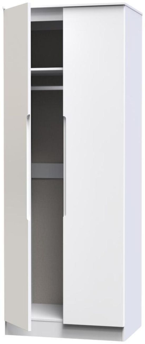 Milan White Gloss 2 Door Plain Tall Wardrobe