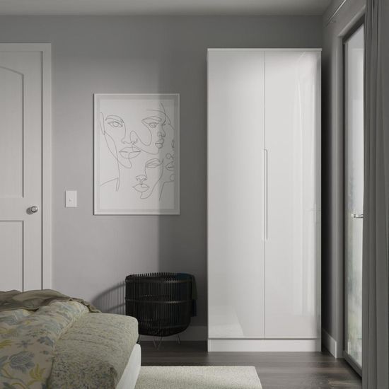 Milan White Gloss 2 Door Plain Tall Wardrobe