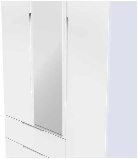 Milan White Gloss 3 Door Tall Combi Wardrobe - 1 Mirror and LHF 2 Drawers