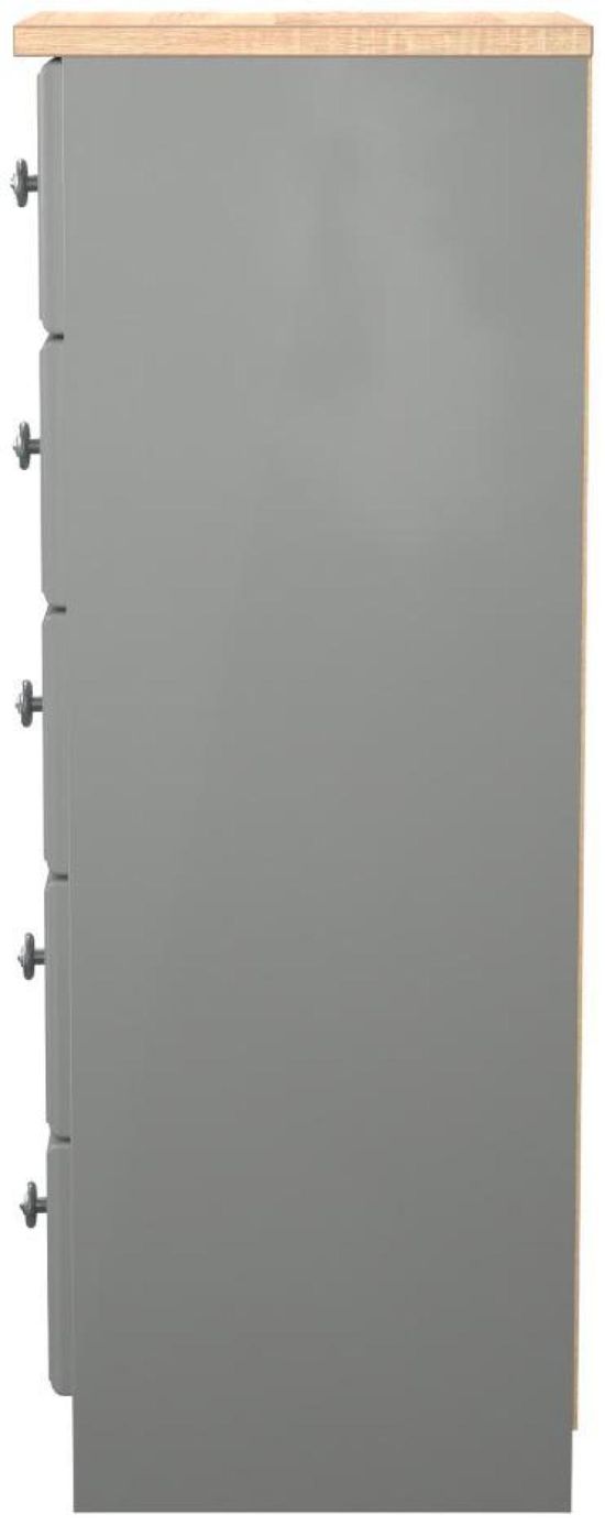 Norfolk Grey and Oak Effect 5 Drawer Narrow Chest