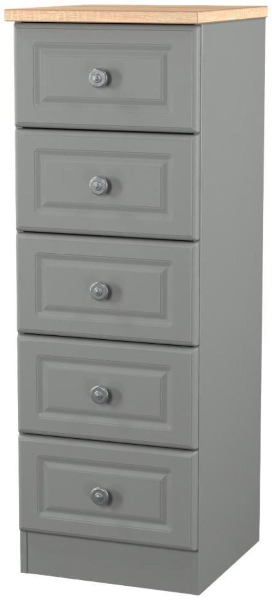 Norfolk Grey and Oak Effect 5 Drawer Narrow Chest