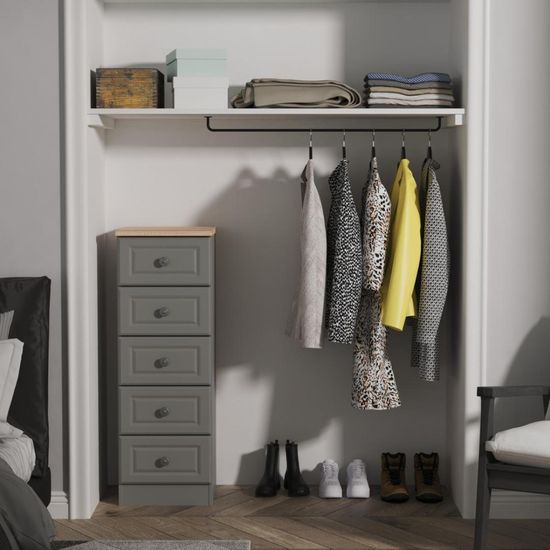 Norfolk Grey and Oak Effect 5 Drawer Narrow Chest