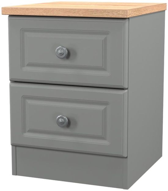 Norfolk Grey and Oak Effect Oak 2 Drawer Bedside Cabinet