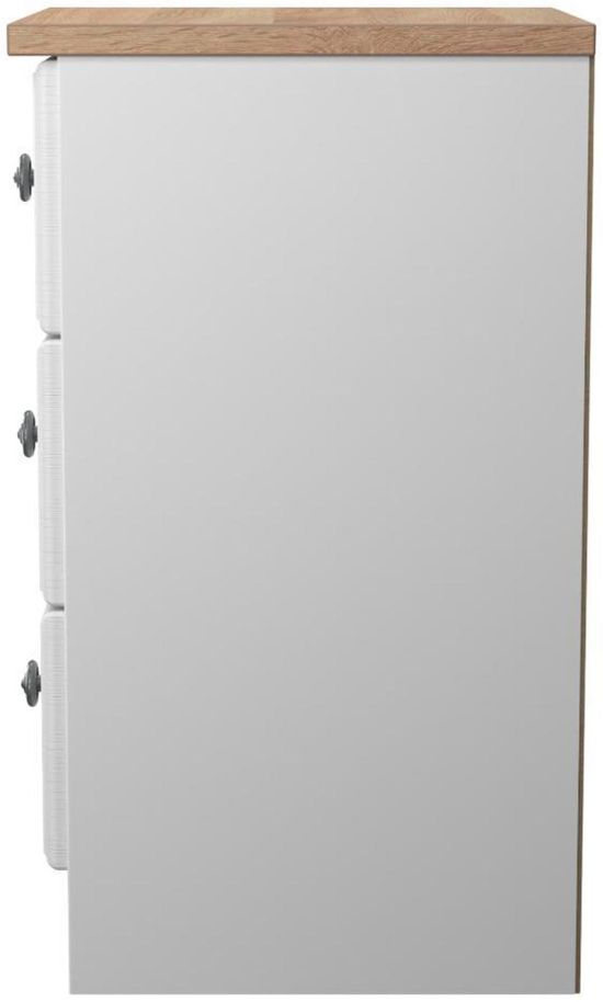 Norfolk White and Oak Effect 3 Drawer Bedside Cabinet