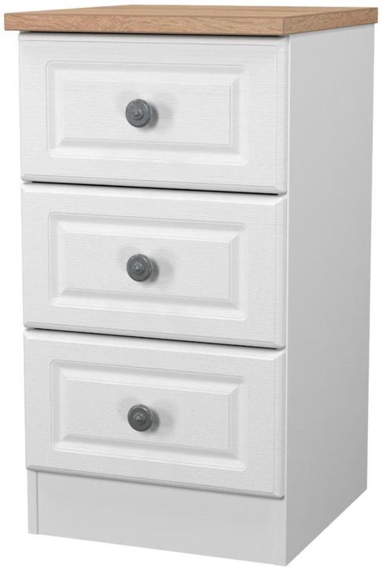 Norfolk White and Oak Effect 3 Drawer Bedside Cabinet