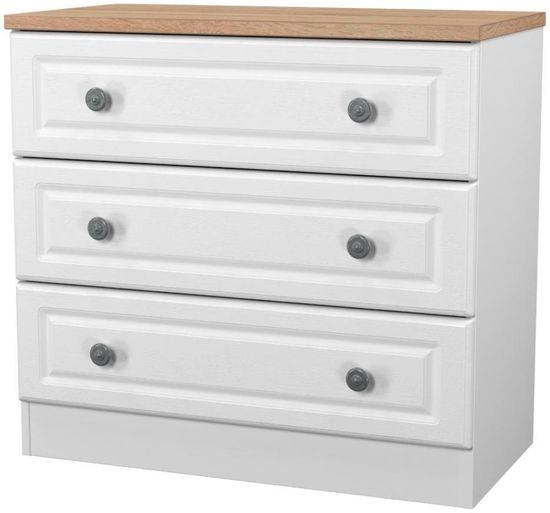 Norfolk White and Oak Effect 3 Drawer Small Chest