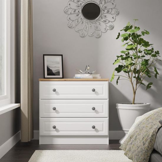 Norfolk White and Oak Effect 3 Drawer Small Chest