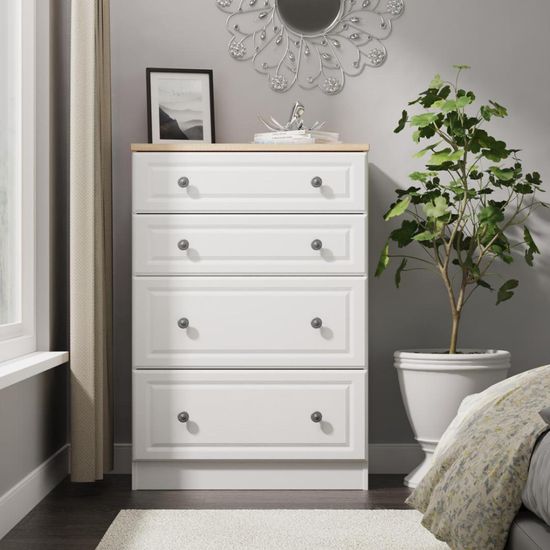 Norfolk White and Oak Effect 4 Drawer Deep Chest