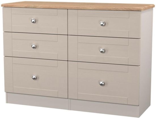Sussex Cashmere and Oak Effect 6 Drawer Midi Chest