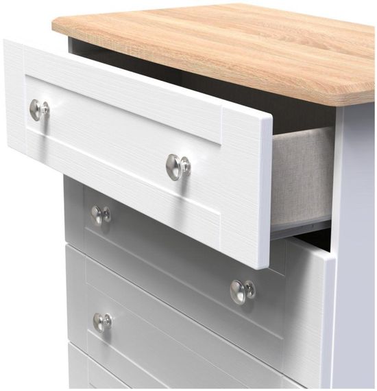Sussex White and Oak Effect 5 Drawer Chest
