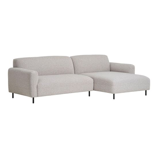Salvador Light Grey Boucle Fabric Lounge Sofa with Black Legs - RHF