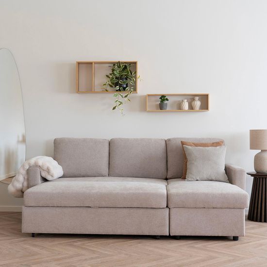 Belfast Sand Fabric Chaise Longue Pull Out Sofa Bed