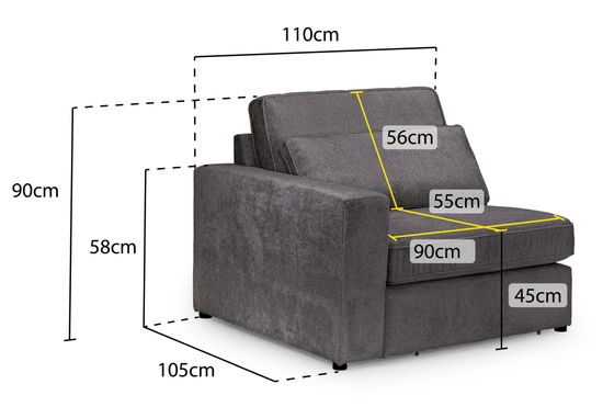 Kiana Ivory Fabric Left Hand Facing Modular Arm Chair