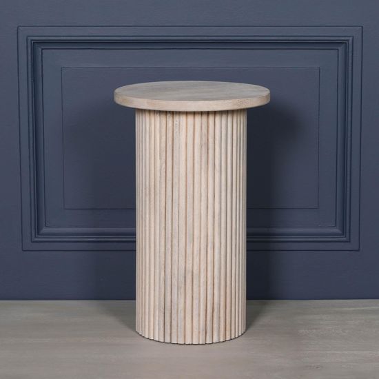 Ribbed Mango Wood Round Occasional Side Table