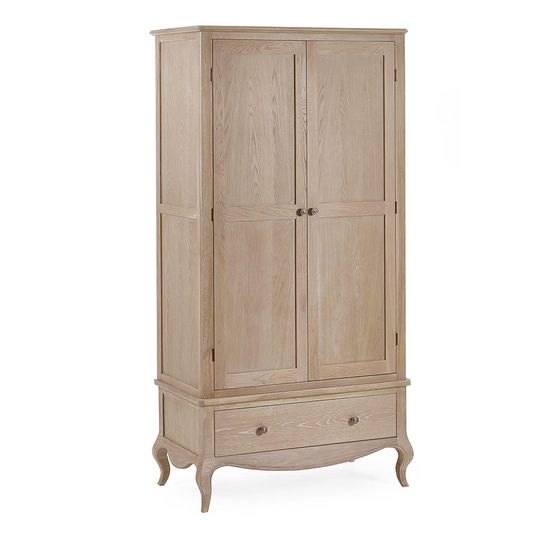 Camille Oak French Style 2 Door 1 Drawer Double Wardrobe