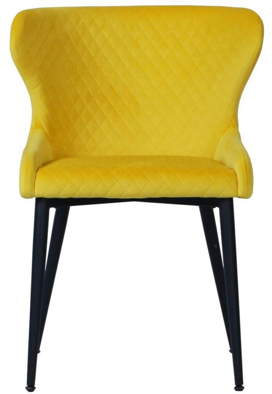 Newton 6 Seater Clear Glass and Natural Dining Set - 6 Langley Yellow Fabric Chair