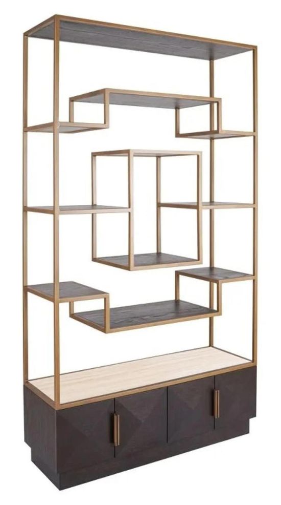 Claremont Dark Wood Storage Geometric Shelving Unit with Travertine Top
