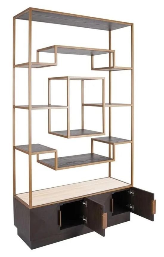 Claremont Dark Wood Storage Geometric Shelving Unit with Travertine Top
