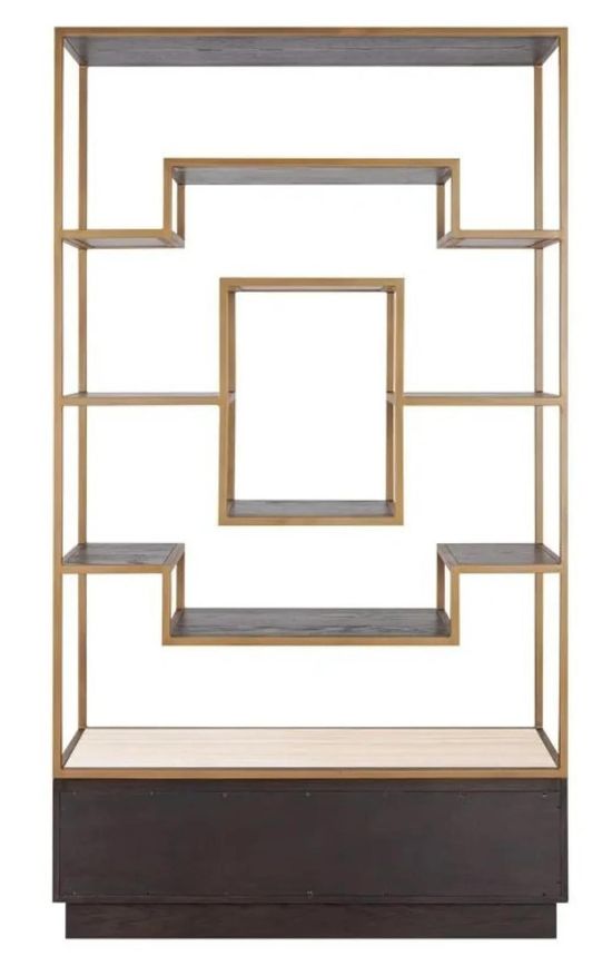 Claremont Dark Wood Storage Geometric Shelving Unit with Travertine Top