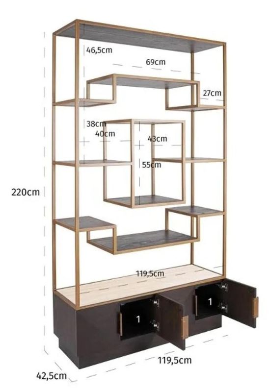 Claremont Dark Wood Storage Geometric Shelving Unit with Travertine Top
