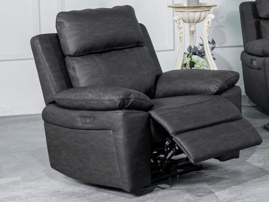 Huntington Dark Grey Leather Look Fabric Electric Recliner Armchair