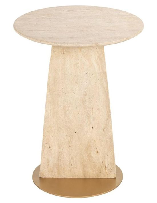 Kibo Beige Travertine Marble Round End Table