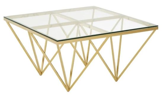Clearance - Kelley Glass Top and Gold Spike Base Coffee Table - FSS15735