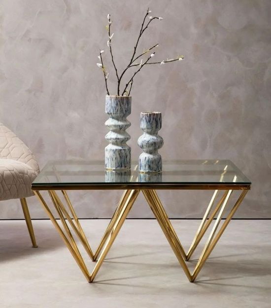 Clearance - Kelley Glass Top and Gold Spike Base Coffee Table - FSS15735