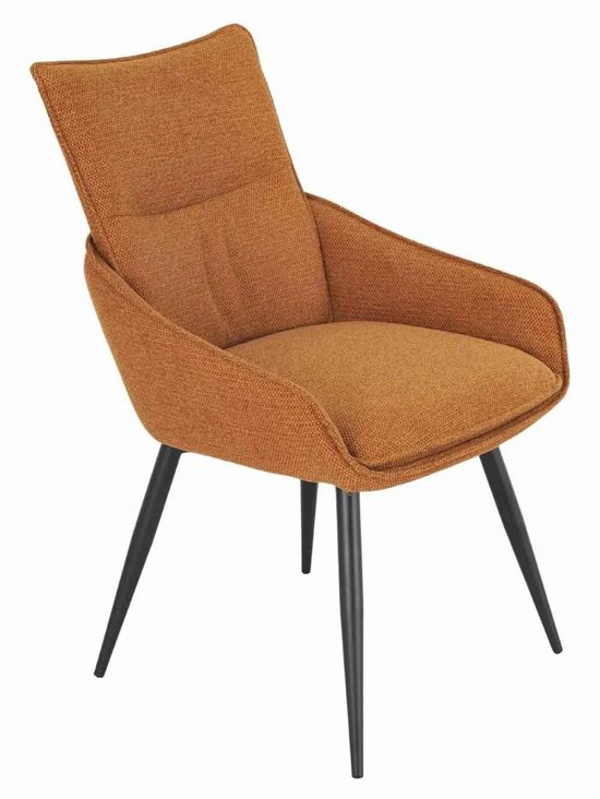 Bern Fluted Oak Effect 4 Seater Round Dining Set - 4 Ace Orange Fabric Swivel Dining Chair