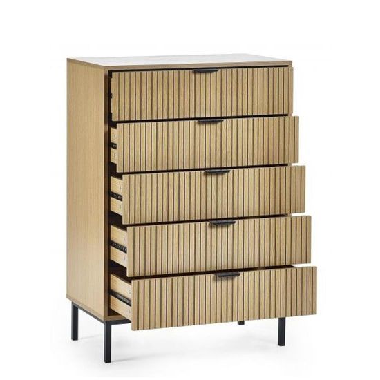 Sia Ribbed Oak 5 Drawer Chest