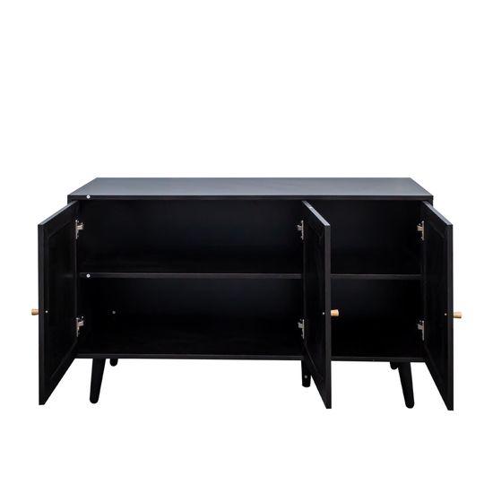 Clearance - Ferrero Black and Woven Rattan 3 Door Medium Sideboard - 120cm