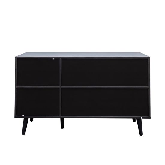 Clearance - Ferrero Black and Woven Rattan 3 Door Medium Sideboard - 120cm