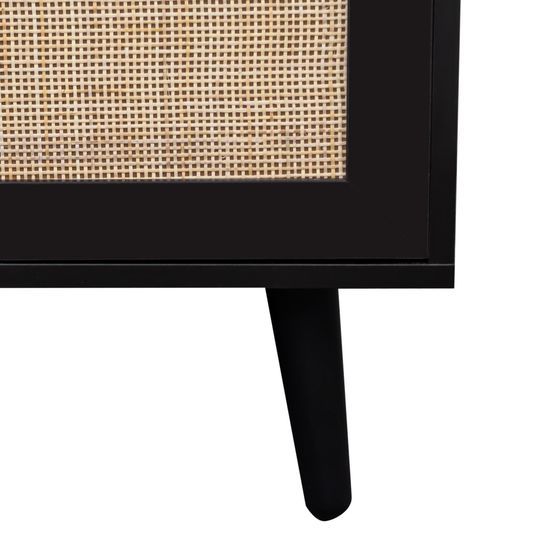Clearance - Ferrero Black and Woven Rattan 3 Door Medium Sideboard - 120cm