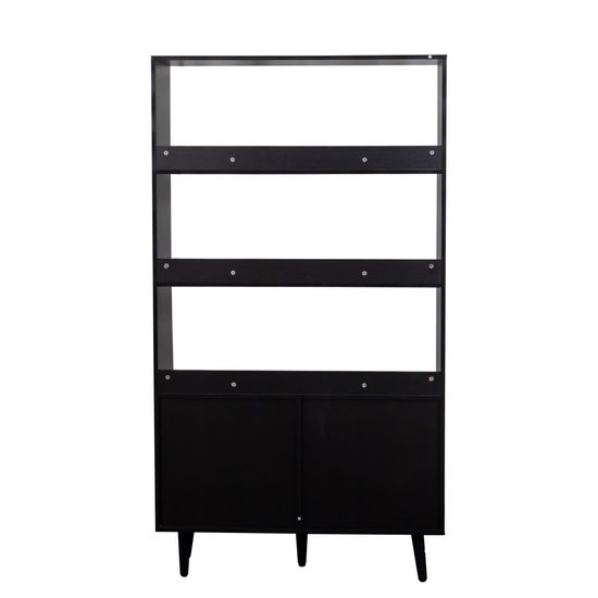 Clearance - Ferrero Black and Woven Rattan Open Shelving Unit with Cupboard